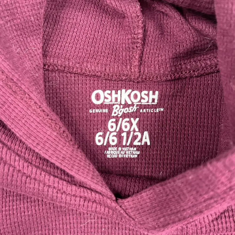 OshKosh B'gosh Baby Hoodie Waffle Knit Shirt Size 6 Burgundy Pockets